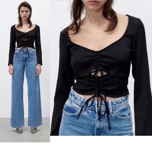 NWT ZARA RUCHED CUT OUT TOP BLACK SMALL